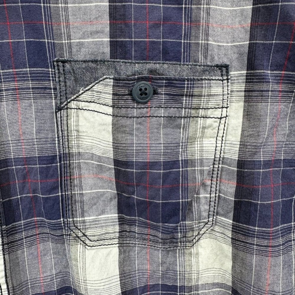 Levi Strauss Levi's Men's Casual Button Up Shirt Short Sleeve Plaid Blue Size XL - Picture 4 of 8